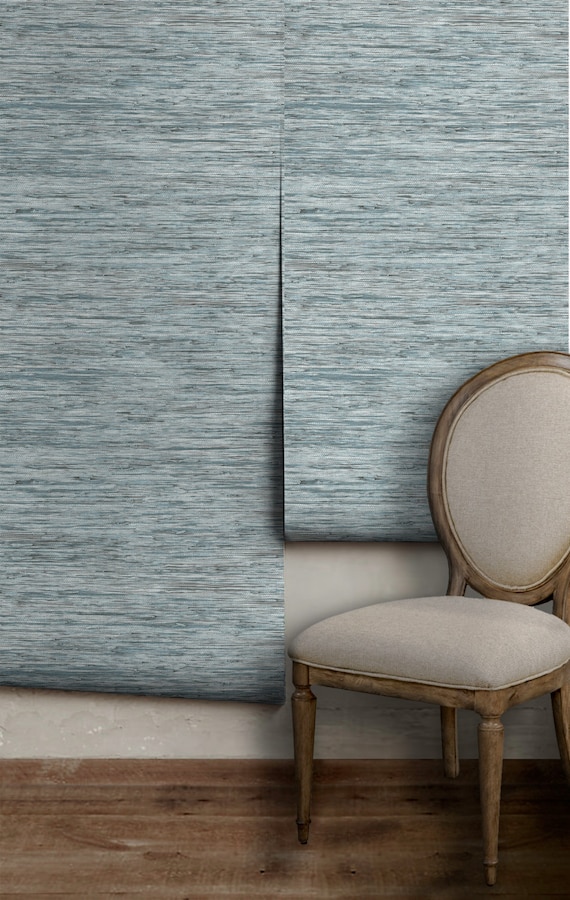 Sea Grass Blue Faux Grasscloth Wallpaper  205 x 396 x 0025   33052553