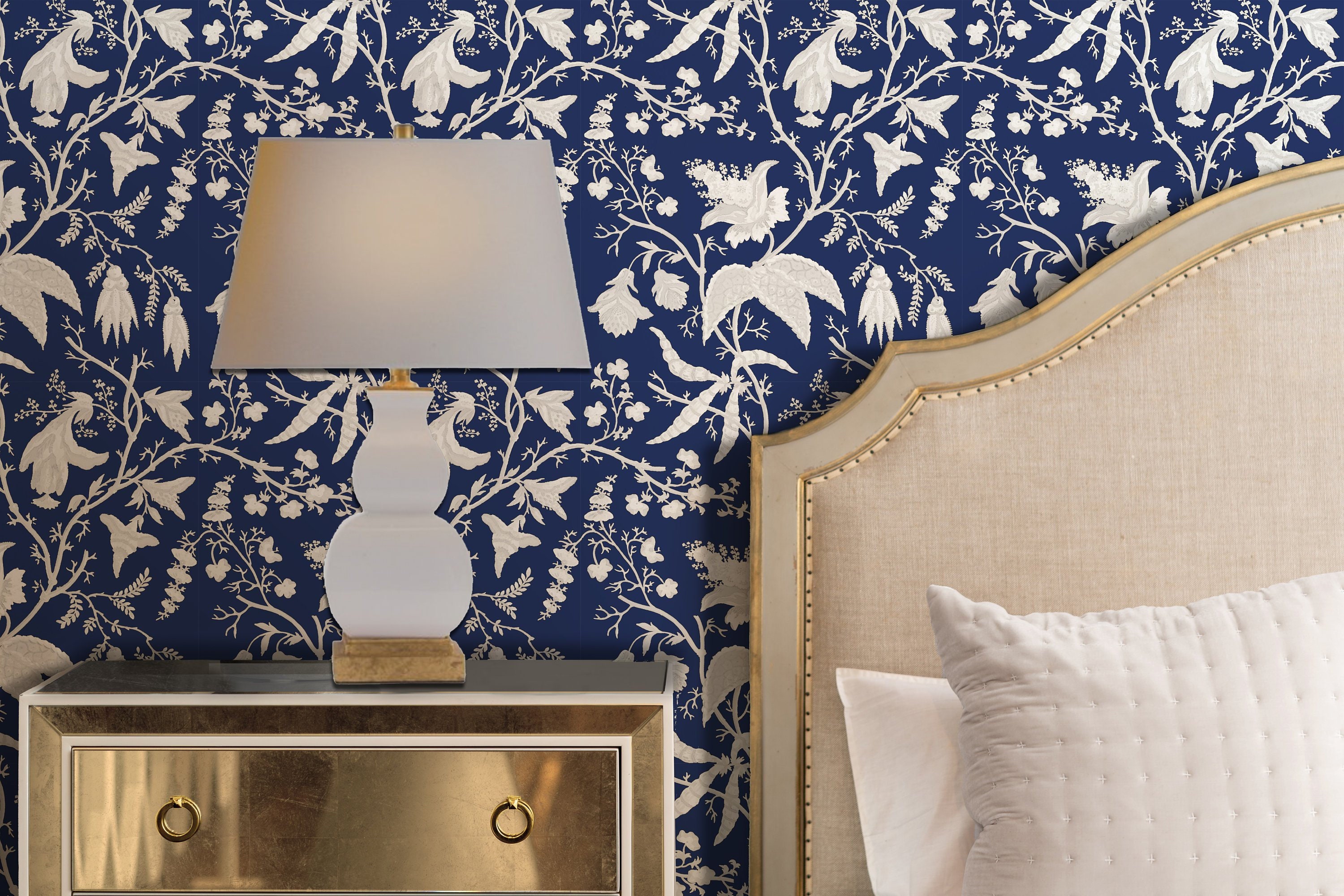 Chinoise Rückseite || Navy Peel 'n Stick oder PrePasted Wallpaper | Hergestellt in den USA! • Vinyl-frei • ungiftig