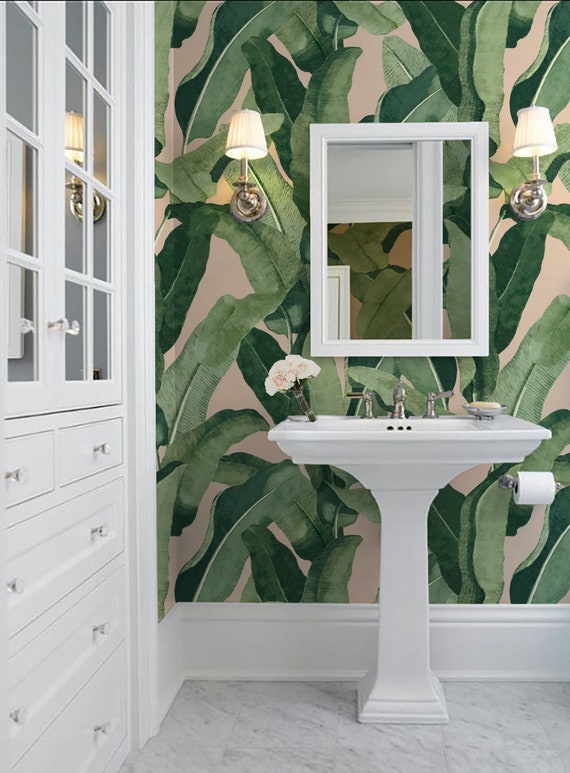 Catalina Palms Large Scale // Peach  Peel 'n Stick or Prepasted Wallpaper • Vinyl-Free •  Non-toxic