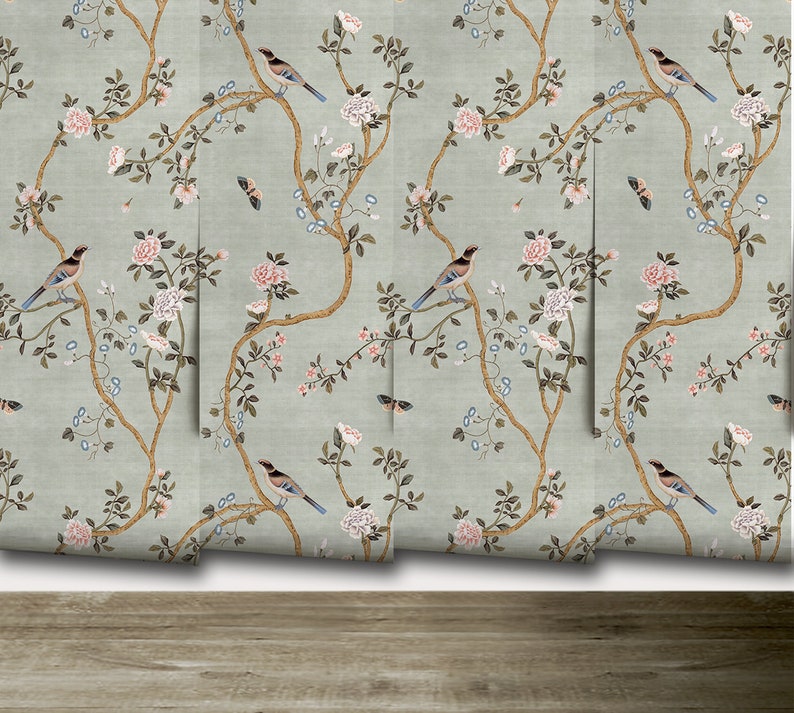 Avignon Chinoiserie Silver Lake Peel 'n Stick or PrePasted Wallpaper Removable Vinyl-Free Non-toxic image 2