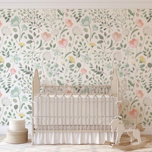 Posie Watercolor Floral Mural Traditional or Removable Wallpaper Vinyl-Free Non-toxic image 2