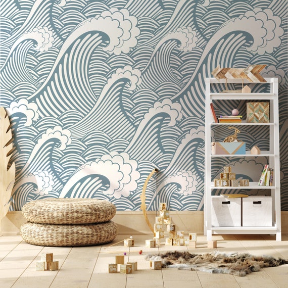 Kyoto Great Wave Wallpaper Repositionable and Traditional - Etsy UK Kyoto Great Wave Wallpaper Repositionable and Traditional - Etsy UK