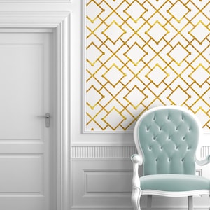 Bamboo Trellis  // Gilt Repositionable Peel &#39;n Stick Wallpaper Custom Sizes and Colors! • Vinyl-Free •  Non-toxic