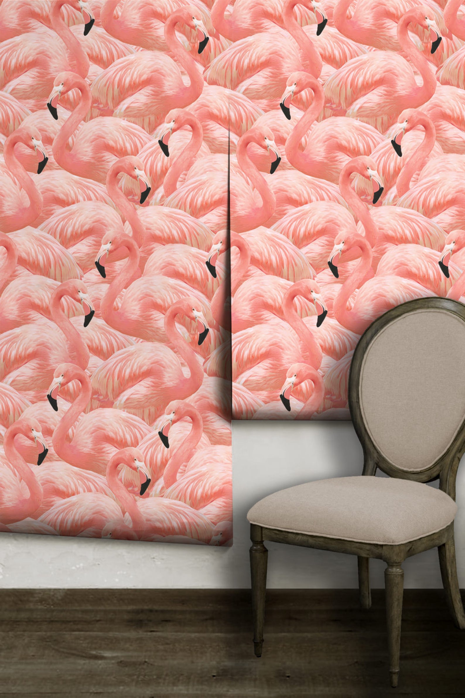 Coral Flamingo Repositionable Peel ’n Stick Wallpaper // - Etsy