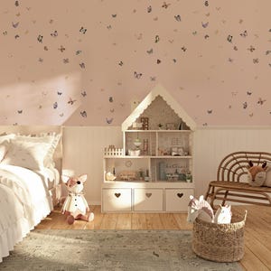 Butterfly Kaleidoscope | Blush Peel n Stick or Traditional PrePasted Wallpaper | Custom Colors | Made in the USA! • Vinyl-Free •  Non-toxic