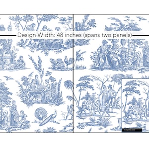 Marseilles Toile // Willow Ware Blue Peel 'n Stick or PrePasted Wallpaper Removable Vinyl-Free Non-toxic image 3