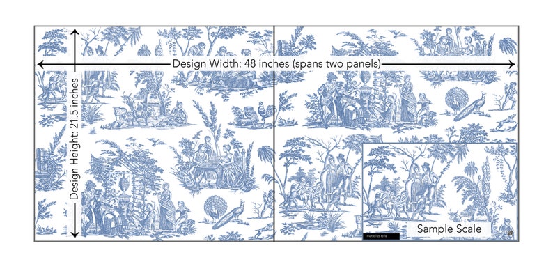 Marseilles Toile // Willow Ware Blue Peel 'n Stick or PrePasted Wallpaper Removable Vinyl-Free Non-toxic image 3