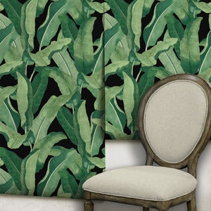 Catalina Palms || Black  Removable or Traditional Wallpaper • Vinyl-Free •  Non-toxic