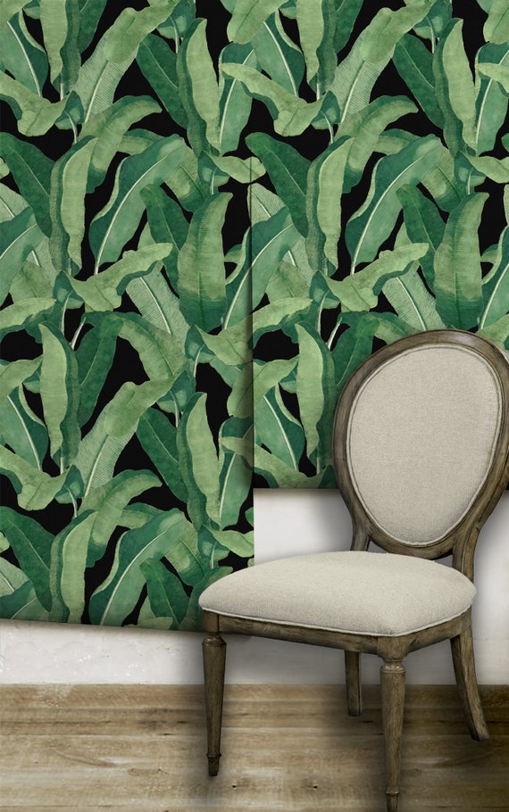 Catalina Palms || Black  Removable or Traditional Wallpaper • Vinyl-Free •  Non-toxic