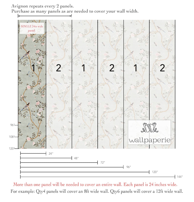 Avignon Chinoiserie Silver Lake Peel 'n Stick or PrePasted Wallpaper Removable Vinyl-Free Non-toxic image 5