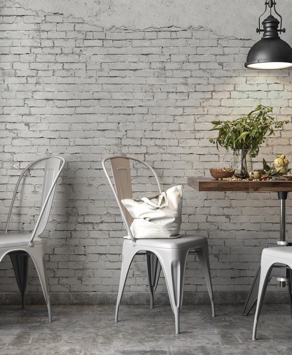 Antique White Painted Brick Mural Peel N Stick Or Traditional Prepasted Vinyl Free Non Toxic