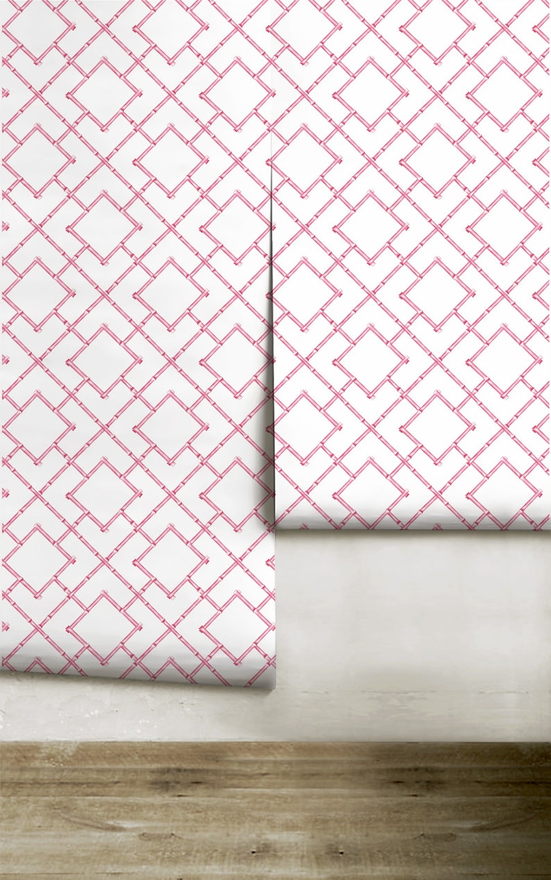 Pink Bamboo Trellis Repositionable Peel 'n Stick Wallpaper Etsy