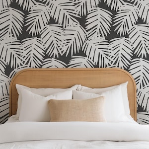 Palm Leaves | Charcoal | Peel &#39;n Stick  or Traditional Wallpaper | Custom Colors | Made in the • Vinyl-Free •  Non-toxic