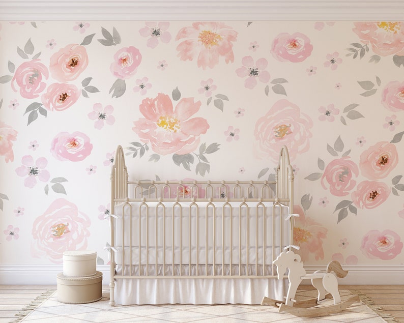 Amara Floral Wallpaper Mural || Watercolor Floral || Traditional or Removable \u2022 Vinyl-Free \u2022  Non-toxic