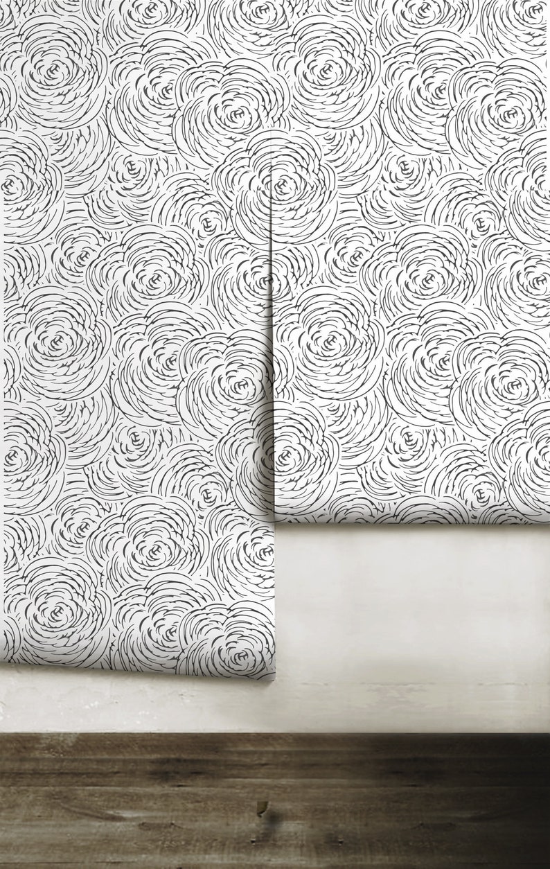 Sketched Flowers Peel 'n Stick or PrePasted Wallpaper Vinyl-Free Non-toxic image 1