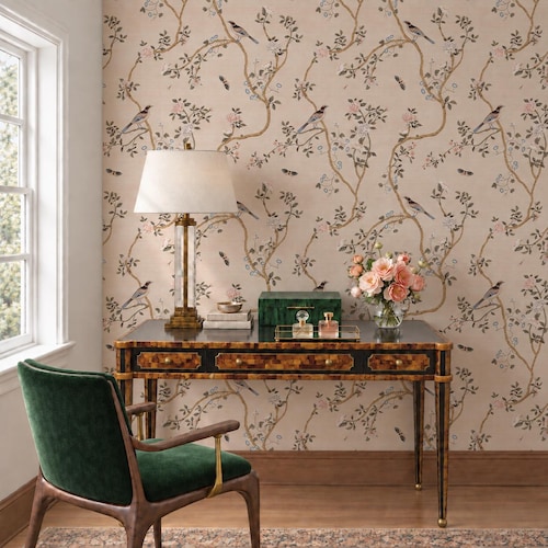 Avignon Chinoiserie | Blush | Peel 'n Stick or PrePasted Wallpaper Removable • Tissue Pink •  Non-toxic