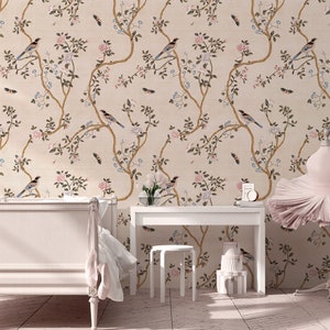 Avignon Chinoiserie | Blush | Peel 'n Stick or PrePasted Wallpaper Removable • Tissue Pink •  Non-toxic