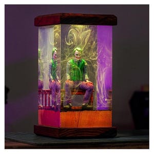 The Jo.ker Night Lamp, Jo.ker Epoxy Lamp, Custom Diorama Kit, movie art Gifts wood Lamp Gaming decor 18th birthday gift for him