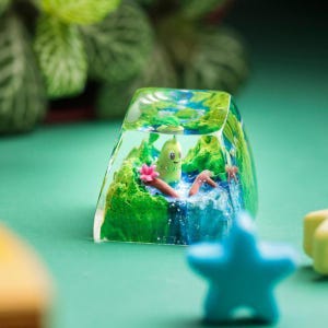 Chikorita Pokemon Artisan Keycap, Custom Resin Keycap For Mechanical Keyboard, Unique Gamer Gift, Gaming Setup Decor