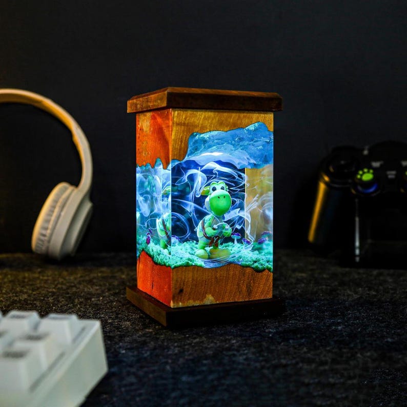 Luce notturna Super Mario Yoshi, lampada in resina epossidica fatta a mano, regalo anime per lui, scatola luminosa realizzata a mano immagine 5