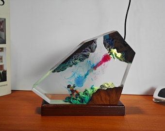 Lampe en résine Goku vs Vegeta Dragon Ball Z, veilleuse de combat anime, décoration combat Saiyan, lampe de chambre de joueur