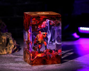 Hellboy Epoxy Night Lamp, Custom Resin Night Light, Desk Shelf Decor, Epoxy Diorama Scene