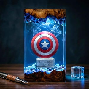 Lampada in resina a forma di scudo di Capitan America, icona dell'eroe con luce ambientale, decorazione per la stanza a tema Marvel, idea regalo per i fan