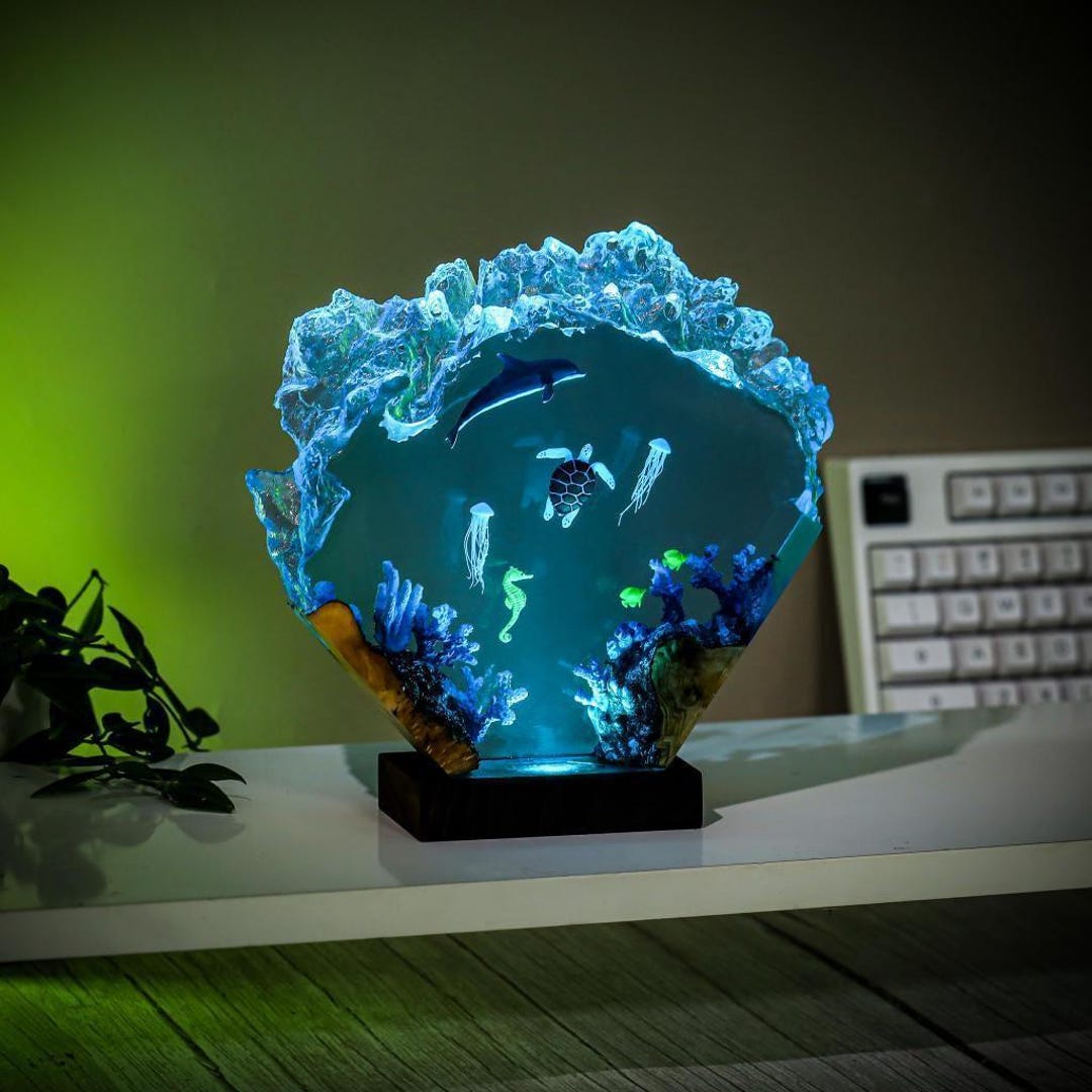 Resin Underwater Diorama Lamp - Ocean Blue With LED Color Change - Etsy