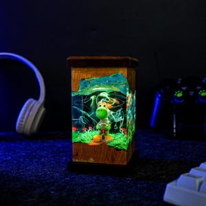 Luce notturna Super Mario Yoshi, lampada in resina epossidica fatta a mano, regalo anime per lui, scatola luminosa realizzata a mano immagine 6