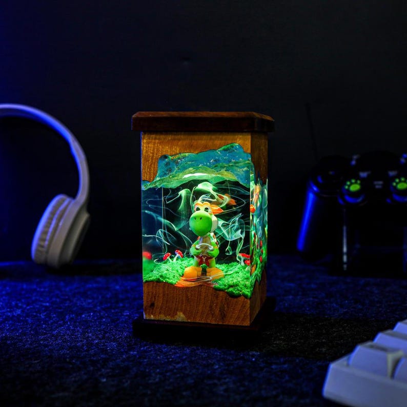 Luce notturna Super Mario Yoshi, lampada in resina epossidica fatta a mano, regalo anime per lui, scatola luminosa realizzata a mano immagine 6