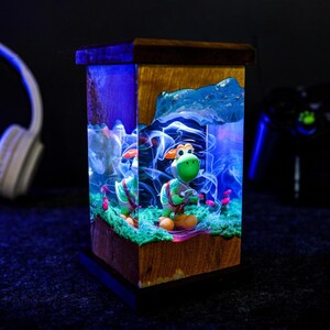 Luce notturna Super Mario Yoshi, lampada in resina epossidica fatta a mano, regalo anime per lui, scatola luminosa realizzata a mano immagine 7