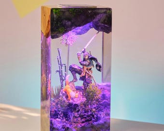 Lámpara de resina Jin Sakai Ghost of Tsushima, luz nocturna de diorama de resina, luz nocturna de resina personalizada, regalo de aniversario