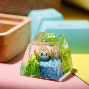 Rowlet Pokemon Artisan Keycaps, Custom Resin Keycap For Mechanical Keyboard, Unique Gamer Gift, Gaming Setup Decor, Pokemon