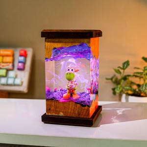 Luce notturna Super Mario Yoshi, lampada in resina epossidica fatta a mano, regalo anime per lui, scatola luminosa realizzata a mano immagine 9