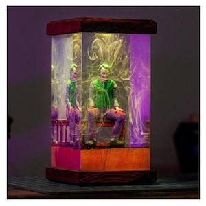 The Jo.ker Night Lamp, Jo.ker Epoxy Lamp, Custom Diorama Kit, movie art Gifts wood Lamp Gaming decor 18th birthday gift for him
