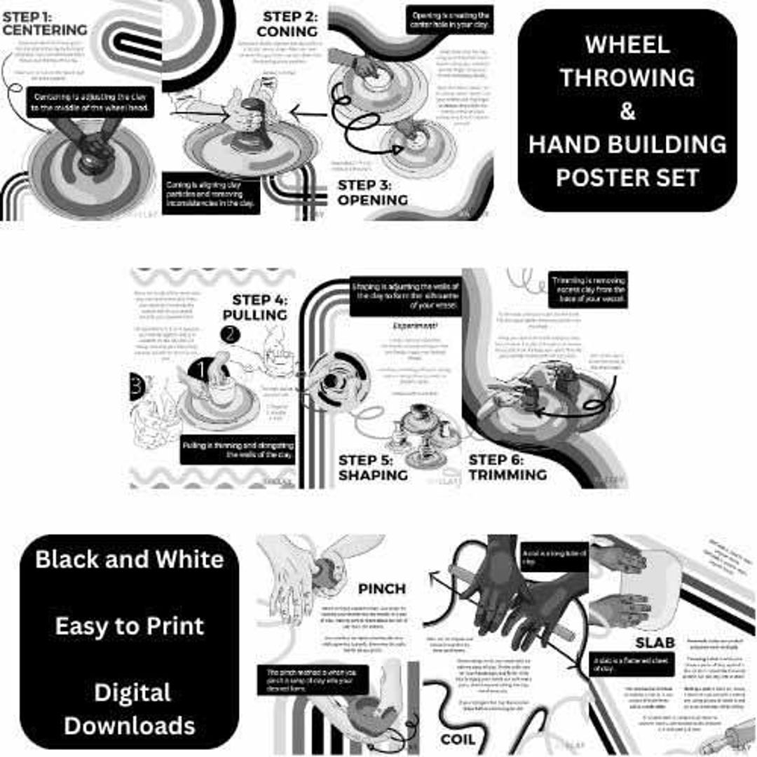 Hand Building & Wheel Throwing 9 Piece Poster Pack | Black and White ...