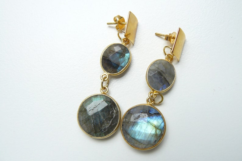 925 silver gold-plated stud earrings with labradorite