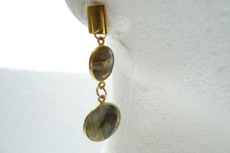 925 silver gold-plated stud earrings with labradorite