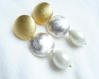 Stud earrings 925 silver gold plated, 925 silver, pearl