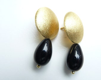 Boucles d’oreilles élégantes à clous, plaqué or argent 925 avec onyx