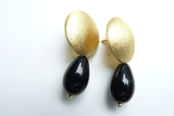 Boucles D'Oreilles Pendantes Argent 925 – Ciselées Avec Onyx Noir – Dormeuses