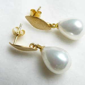 Earrings 925 silver gold plated and pearl image 1