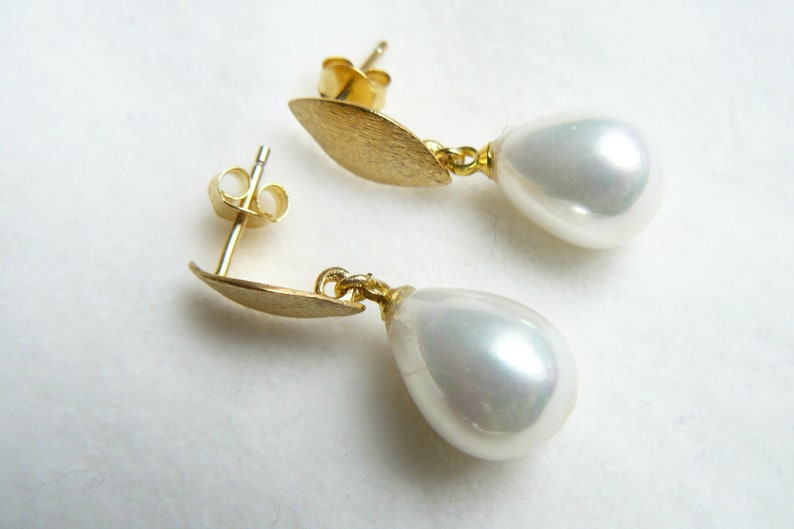 Earrings 925 silver gold plated and pearl image 1