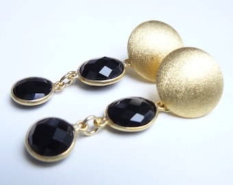 Stud earrings 925 silver gold plated, onyx