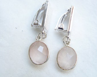 Earclips 925 Plata, Cuarzo Rosa