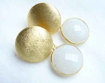 Moonstone stud earrings, 925 silver gold plated