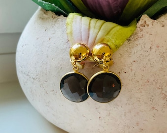 Clip-on earrings with smoky quartz