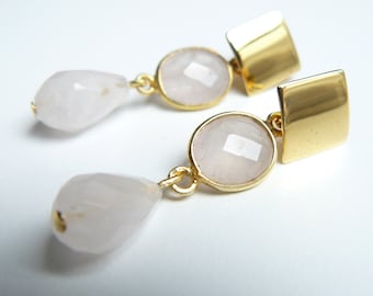 Earrings 925 silver gold plated with rose quartz