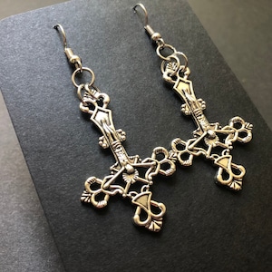 Silver inverted cross crucifix earrings