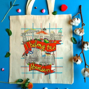 I Belong Tae Aberdeen Tote Bag, Illustrated Cotton Shopper Bag for a Proud Aberdonian!